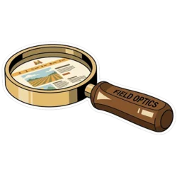 Eine Lupe im 70er Jahre Sticker Stil